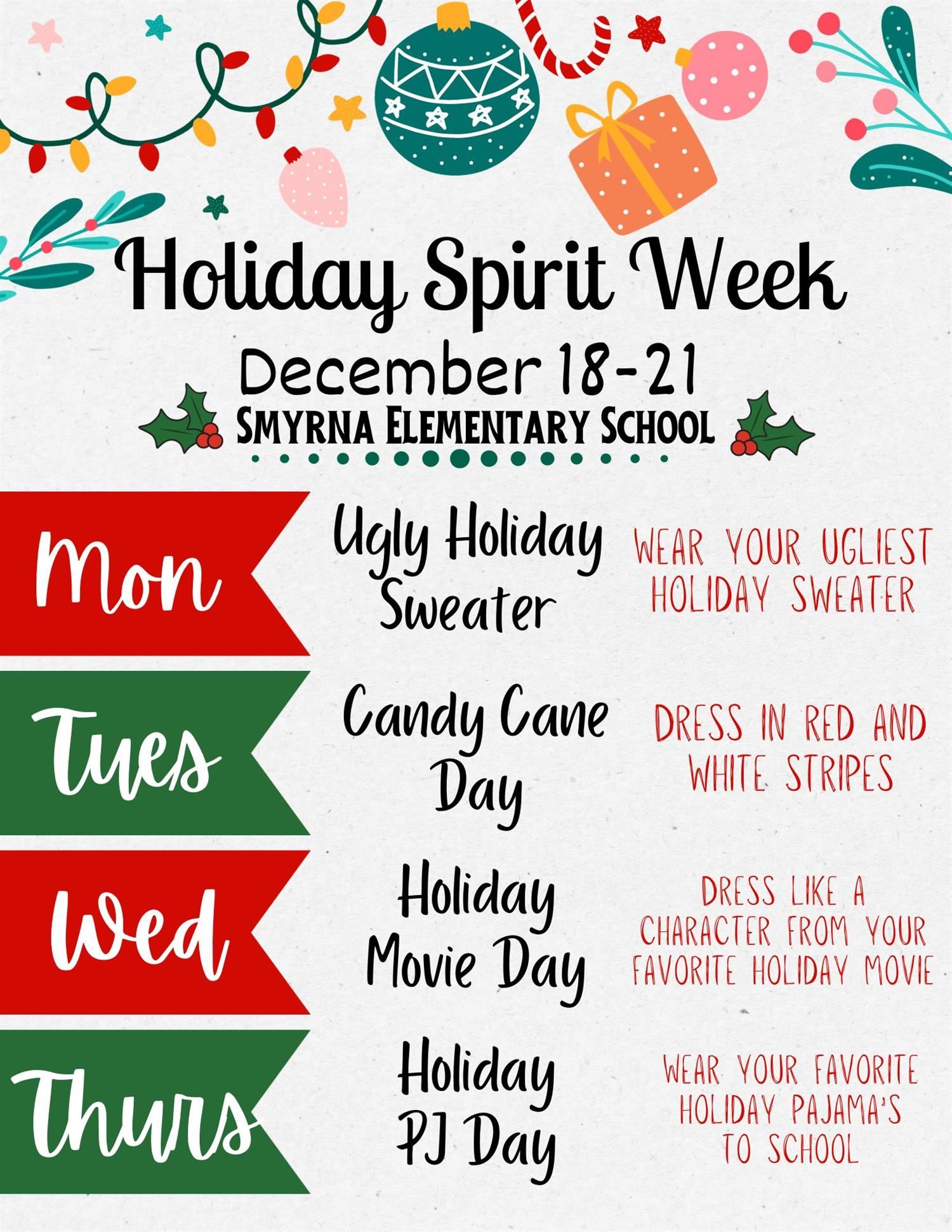  SES Holiday Spirit Week 2023